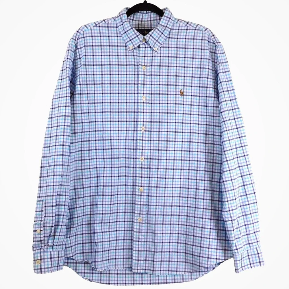 Polo‎ Ralph Lauren Mens XL Classic Fit Blue Plaid Long Sleeve Button Down Shirt